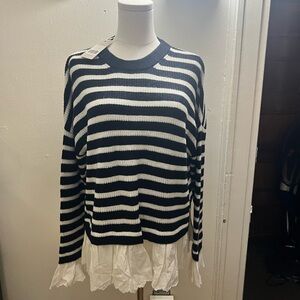 NWT Boden Black and White Striped Sweater with Ruffle Hem size 8